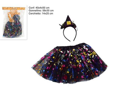 Gonnellino e Cerchietto Streghetta Halloween  Costume Bambina