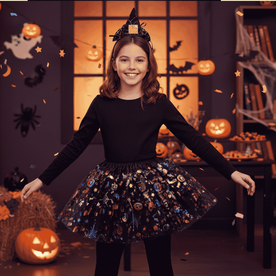 Gonnellino e Cerchietto Streghetta Halloween  Costume Bambina