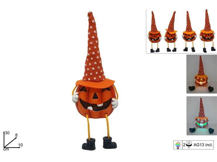 Zucca Seduta con Cappello e Luci  Decorazione Halloween Scatola due Pezzi