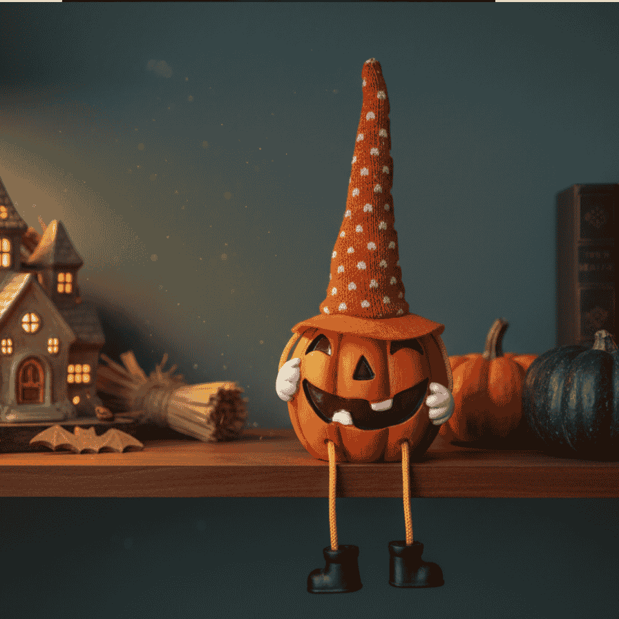 Zucca Seduta con Cappello e Luci  Decorazione Halloween Scatola due Pezzi