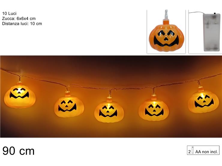 Filo 10 Zucche Luminose a Batterie  Luci LED Halloween per Decorazioni