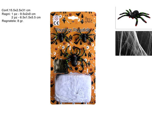 Ragni con Ragnatela 8g  Decorazioni Spaventose per Halloween