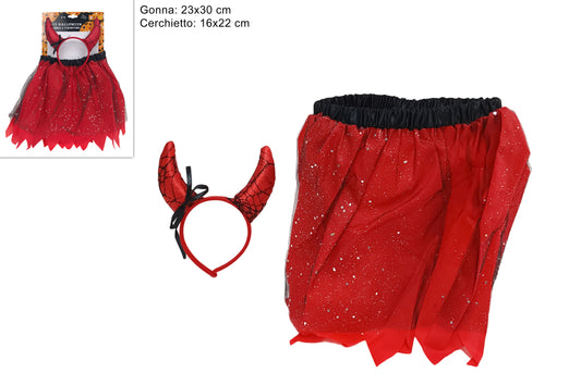 Vestito diavoletta bambina Halloween con corna e gonnellino rosso scintillante