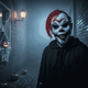 Maschera Clown con Ciuffo Rosso  Accessorio Spaventoso per Halloween
