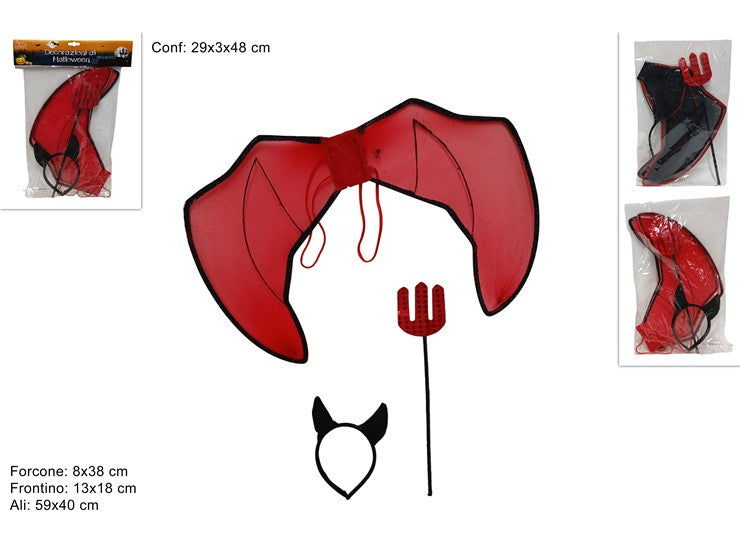 Ali con Cerchietto e Forcone Halloween  Set Costume Diavolo Rosso e Nero
