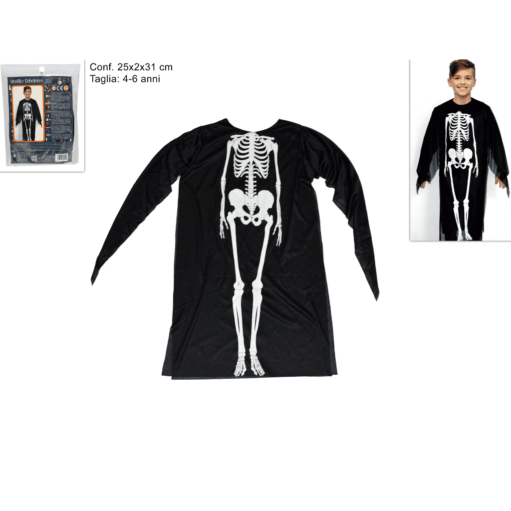 Vestito Scheletro Bambino 4-6 Anni  Costume Halloween Scheletro Horror