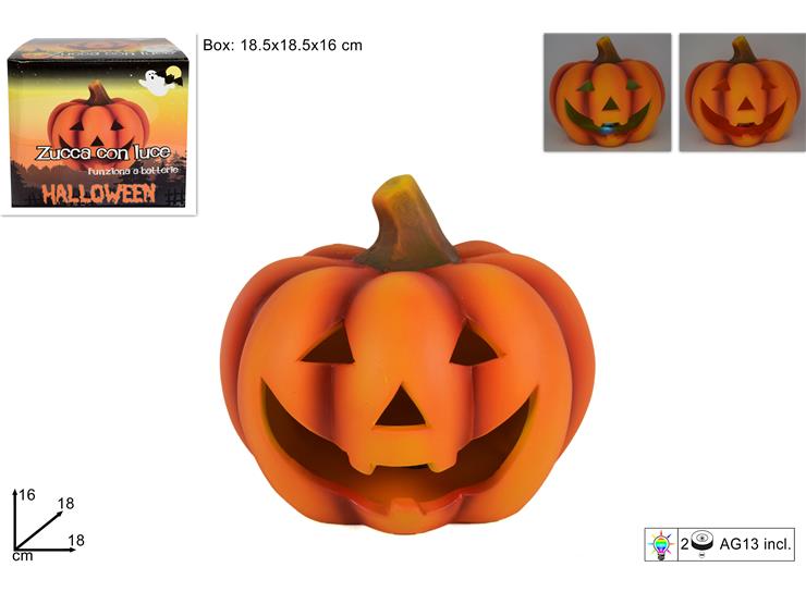 Zucca Halloween 18 cm con Luce a Batterie  Decorazione ART.22104-2 col casuale