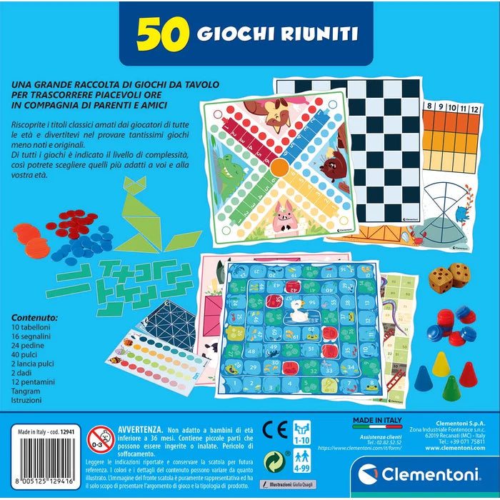 Clementoni 50 Giochi Riuniti Raccolta di Giochi da Tavolo Classici per Famiglie