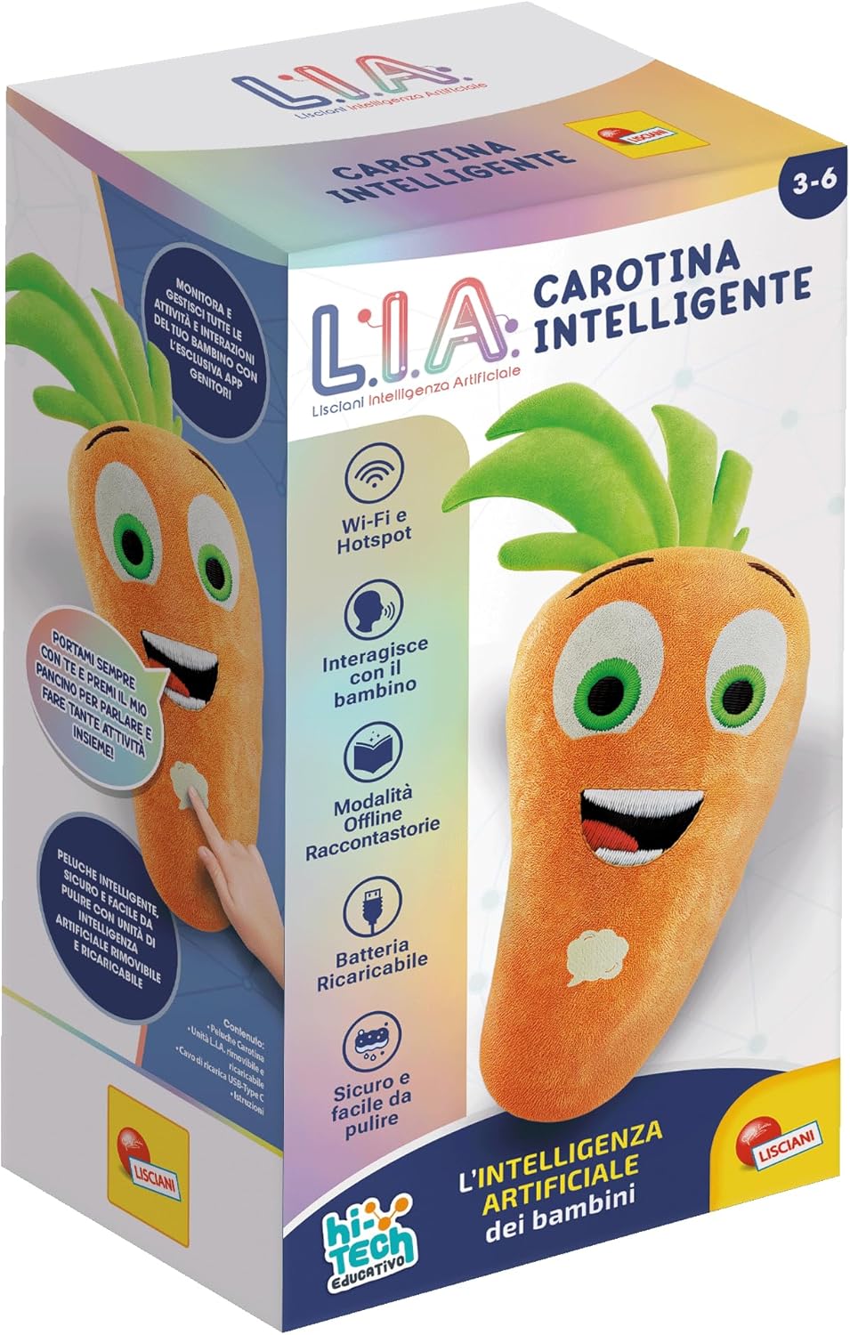 Lisciani L.I.A. Carotina Intelligente Peluche Interattivo con Intelligenza Artif