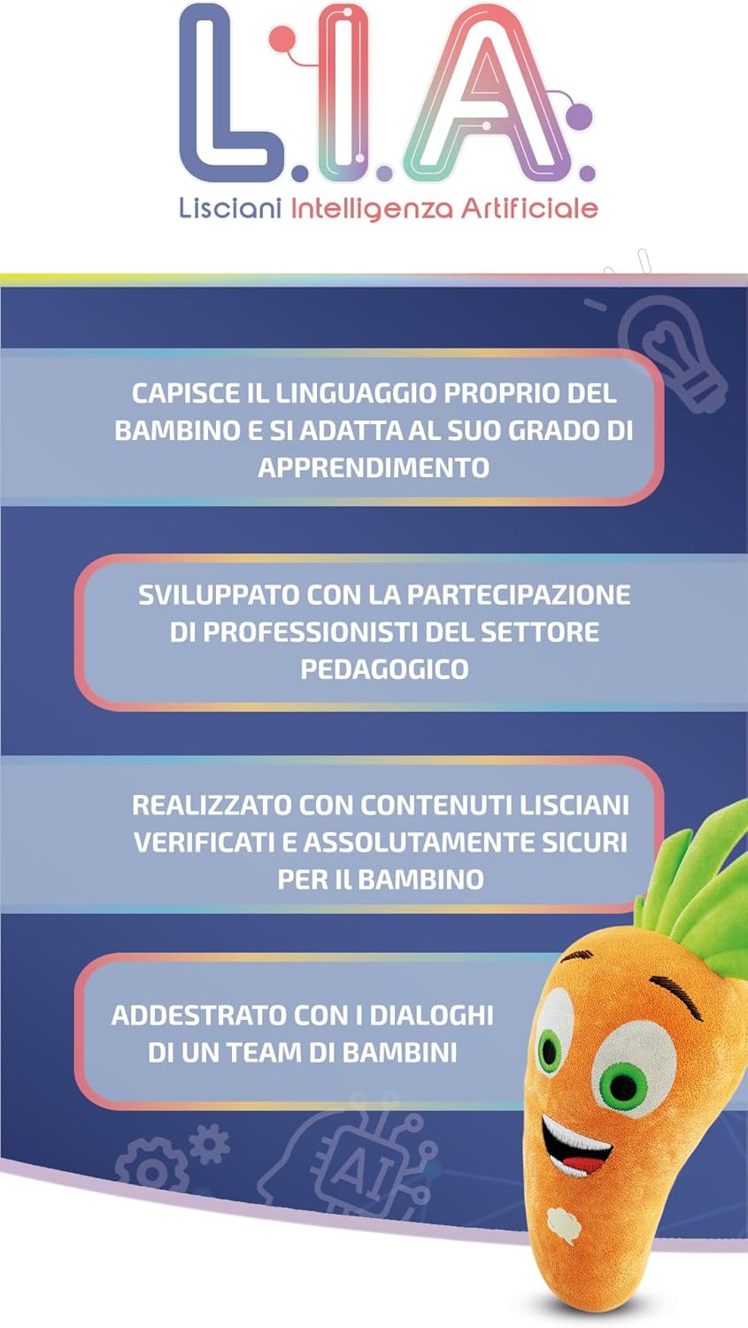 Lisciani L.I.A. Carotina Intelligente Peluche Interattivo con Intelligenza Artif