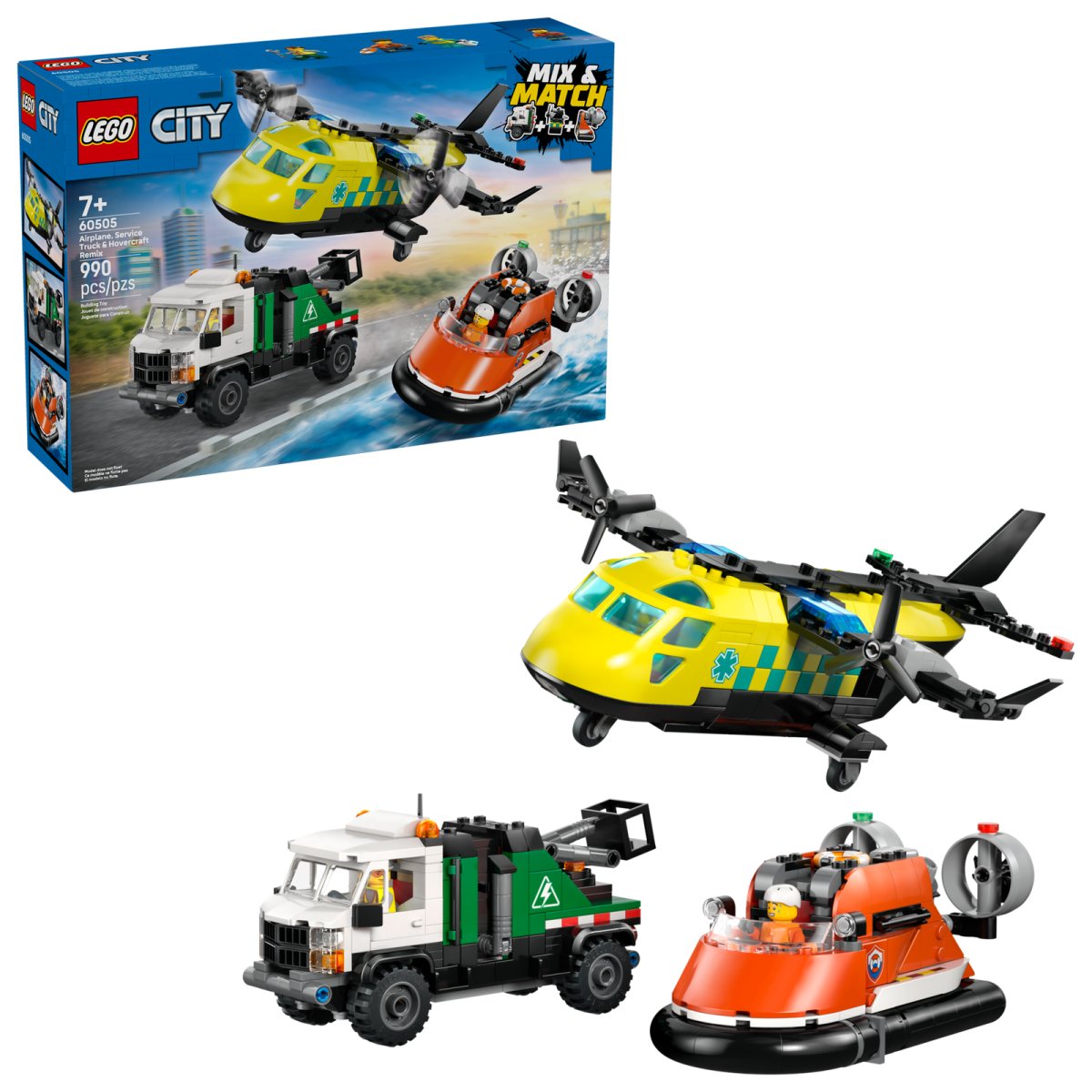 60505  LEGO City Great Vehicles Remix aereo, camion di servizio e hovercraft