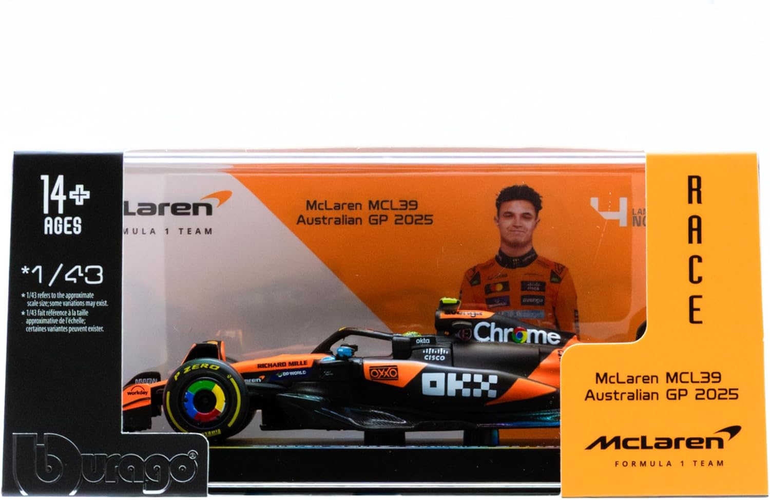 18-38249N Bburago F1 McLaren MCL 39 #4 Lando Norris 2025- con casco 1:43