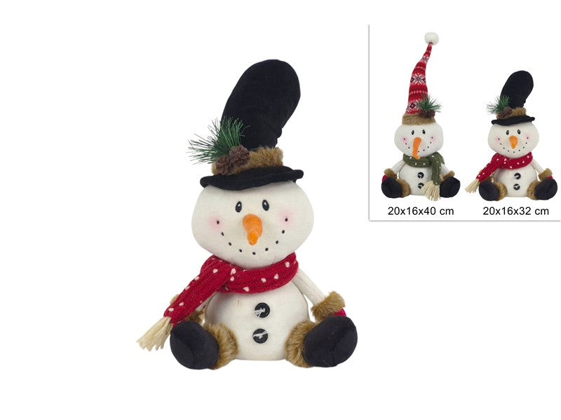 Pupazzo di Neve Seduto 32/40 cm  Decorazione Natalizia Modello Casuale