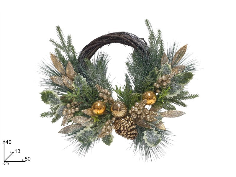 DIETROPORTA 50CM.X470CM. C/FOGLIE E PALLINE ORO ESX25149