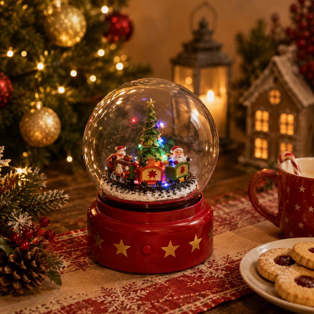 Ampolla Natalizia 13 cm con Trenino, Musica, Luce e Movimento