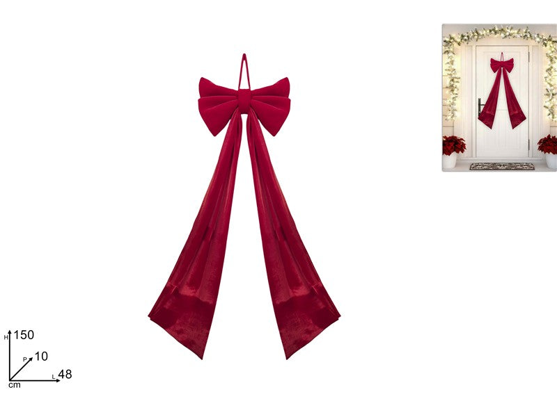 Fiocco Natalizio Bordeaux in Velluto 48x150 cm  Decorazione Grande da Porta