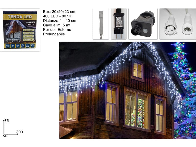 Tenda Luminosa Natalizia 400 LED Bianco Freddo 8 Metri 8 Giochi di Luce Prolung