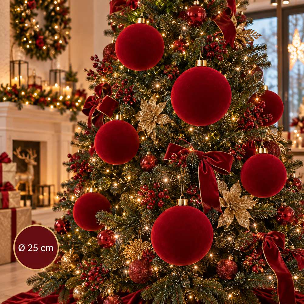 Palla di Natale 25 cm Floccata Bordeaux  Maxi Decorazione