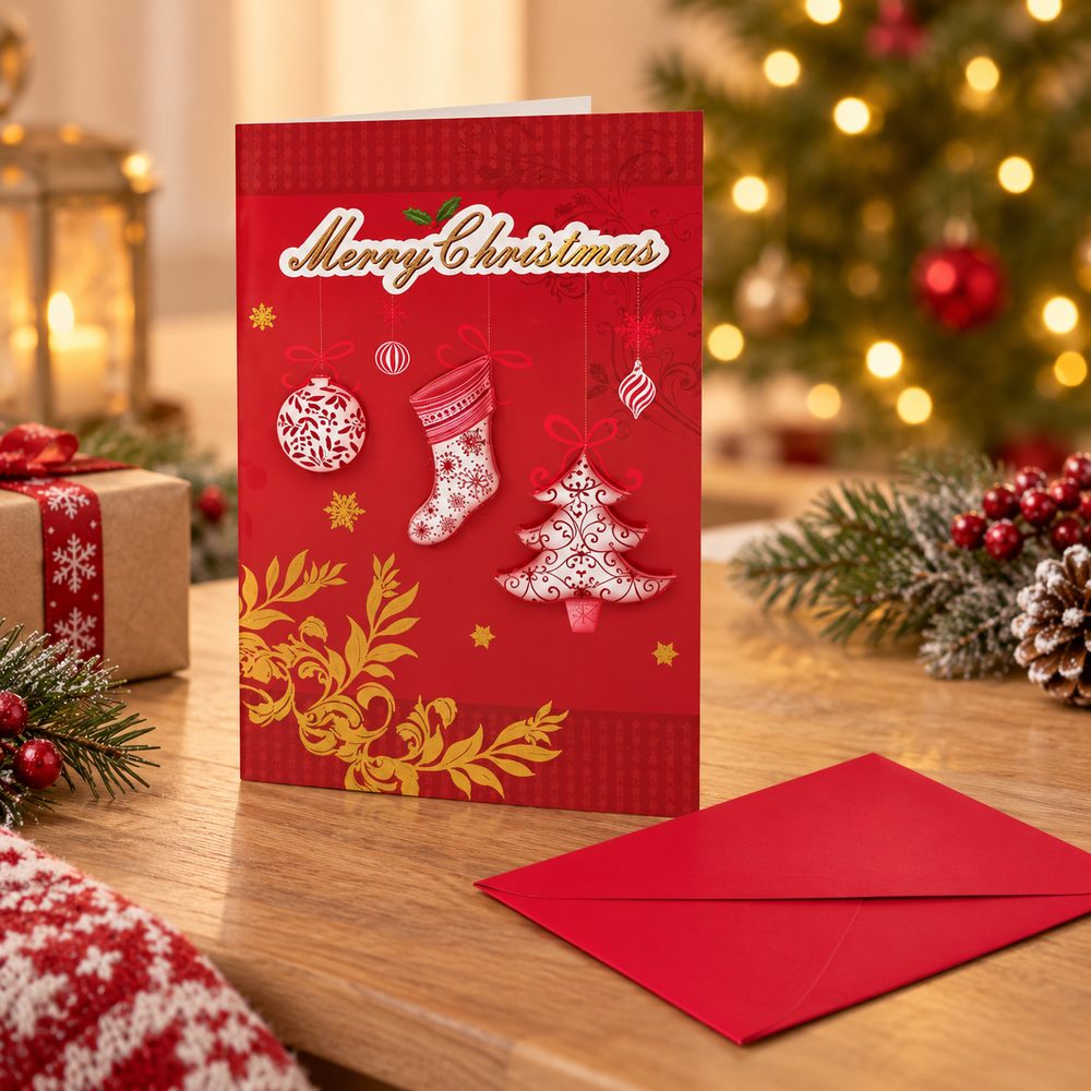 Biglietto di Auguri 3D Natalizio 14 x 21,5 cm 4 Assortimenti Modello Casuale