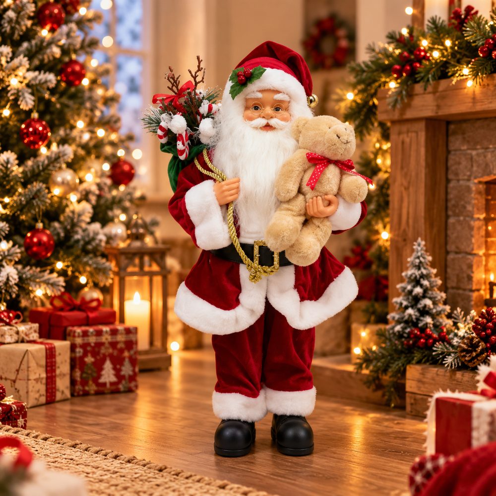 DY2628D-40 Babbo Natale 45 cm con Orsacchiotto  Decorazione Natalizia con Abito