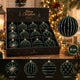 Display 12 Palline di Natale 8 cm in Velluto Verde con Glitter Oro  4 Soggetti