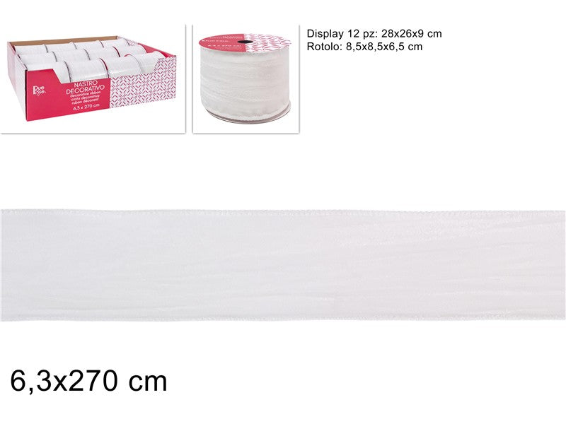 Nastro Decorativo 6,3 x 270 cm Effetto Velluto Bianco